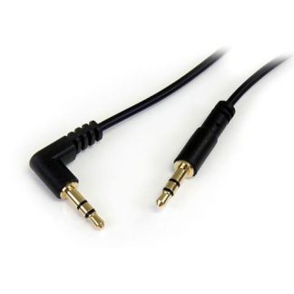 STARTECH  CABLE DELGADO DE AUDIO ESTEREO MINI JACK EN ANGULO DERECHO 3.5MM MACHO - 3.5MM MACHO 91CM NEGRO