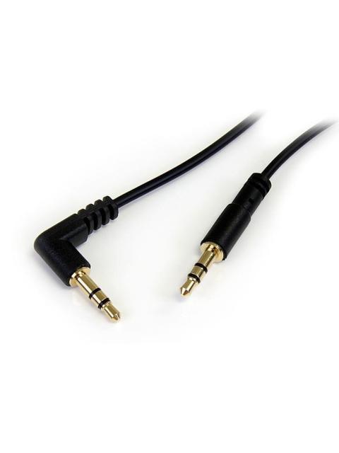 STARTECH  CABLE DELGADO DE AUDIO ESTEREO MINI JACK EN ANGULO DERECHO 3.5MM MACHO - 3.5MM MACHO 91CM NEGRO