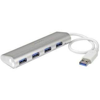 STARTECH HUB PORTATIL USB A 3.0 DE 4 PUERTOS CON CABLE INCORPORADO PLATA-BLANCO