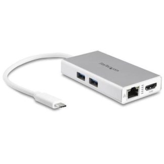 STARTECH  HUB USB-C MULTIFUNCION PARA LAPTOPS USB-C MACHO - 2X USB A 3.0-1X HDMI- 1X RJ-45 HEMBRA PLATA
