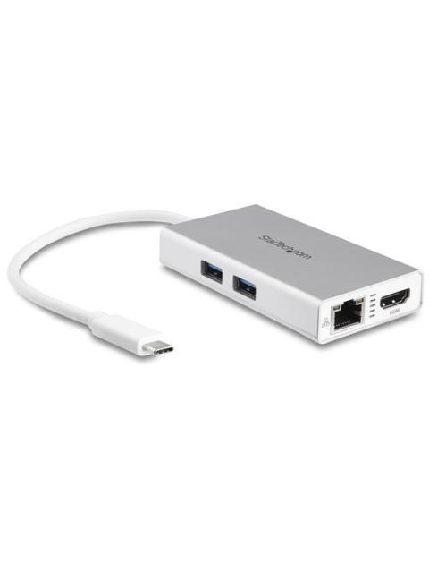 STARTECH  HUB USB-C MULTIFUNCION PARA LAPTOPS USB-C MACHO - 2X USB A 3.0-1X HDMI- 1X RJ-45 HEMBRA PLATA