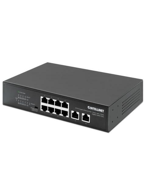 SWITCH INTELLINET GIGABIT ETHERNET 561402 8 PUERTOS POE + 10-100-1000 + 2 PUERTOS UPLINK 120W 2 GBIT-S 8192 ENTRADAS - NO ADMINISTRABLE
