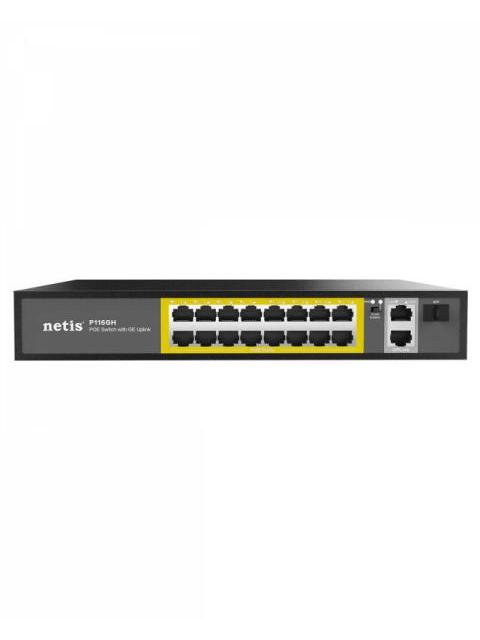 SWITCH NETIS FAST ETHERNET P116GH 16 PUERTOS POE 10-100MBPS + 2 PUERTO UPLINK 200W 9.2 GBIT-S 8000 ENTRADAS - NO ADMINISTRABLE