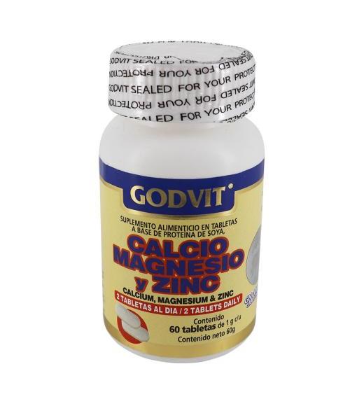 TBS. CALCIO MAGNESIO Y ZINC C 60 CALCIUM MAGNESIUM & ZINC GODVIT GN+VIDA