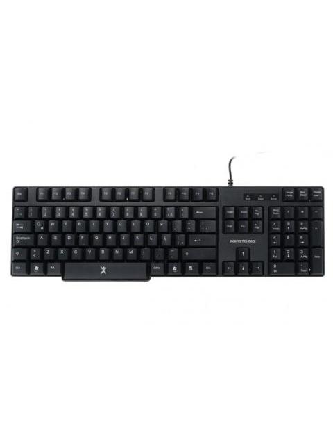TECLADO PERFECT CHOICE PC-200970 ALAMBRICO USB NEGRO - RESISTENTE A DERRAMES (ESPANOL)