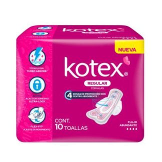 TOALLA FEMENINA KOTEX ANATOMICA CON ALAS PAQUETE CON 10 PIEZAS