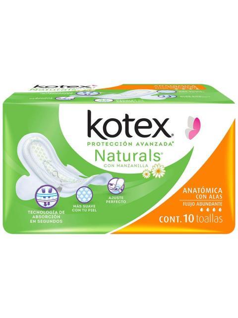 TOALLA FEMENINA KOTEX MANZANILLA ANATOMICA CON ALAS PAQUETE CON 10 PIEZAS
