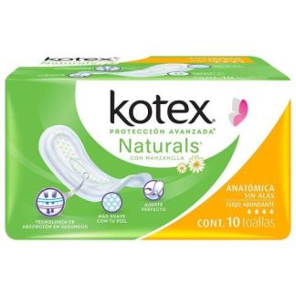 TOALLA FEMENINA KOTEX MANZANILLA ANATOMICA SIN ALAS PAQUETE CON 10 PIEZAS