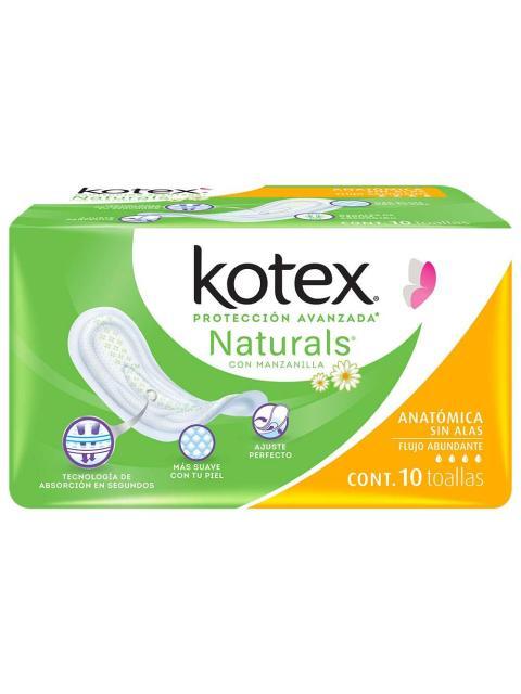 TOALLA FEMENINA KOTEX MANZANILLA ANATOMICA SIN ALAS PAQUETE CON 10 PIEZAS