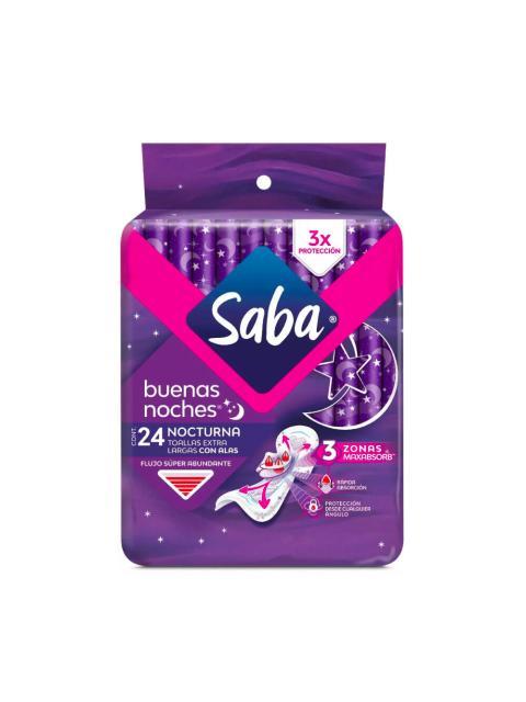 TOALLA FEMENINA SABA BUENAS NOCHES CON ALAS PAQUETE CON 24 PIEZAS