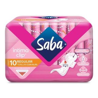 TOALLA FEMENINA SABA CLIP REGULAR CON ALAS PAQUETE CON 10 PIEZAS