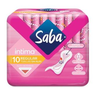 TOALLA FEMENINA SABA INTIMA REGULAR SIN ALAS PAQUETE CON 10 PIEZAS