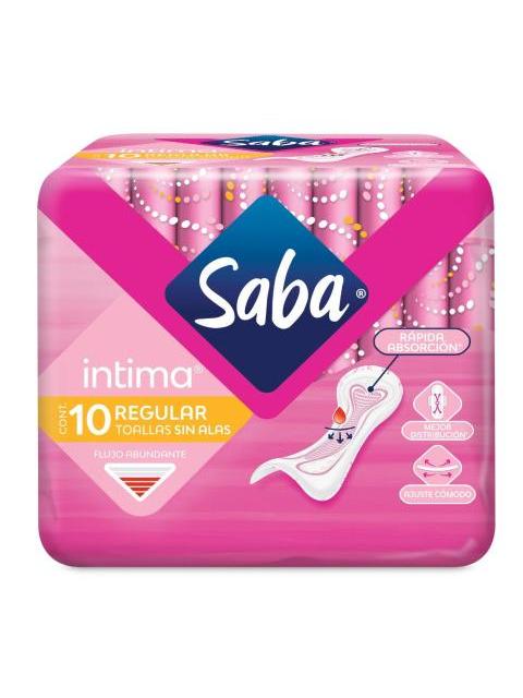 TOALLA FEMENINA SABA INTIMA REGULAR SIN ALAS PAQUETE CON 10 PIEZAS
