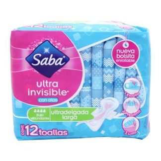 TOALLA FEMENINA SABA ULTRA LARGA CON ALAS PAQUETE CON 12 PIEZAS