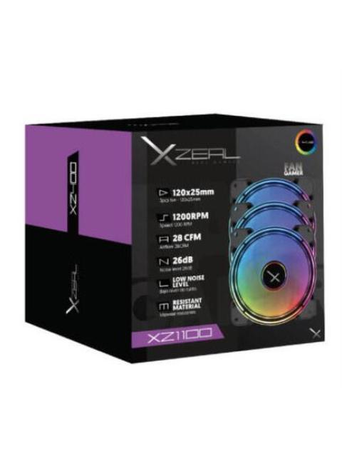 VENTILADOR XZEAL XZ1100 RGB LED 120MM 1200RPM NEGRO - 3 PIEZAS