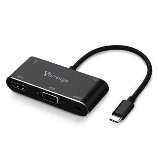 VORAGO ADAPTADOR USB-C MACHO - VGA-HDMI-USB-C-3.5MM-USB-A HEMBRA NEGRO