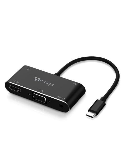 VORAGO ADAPTADOR USB-C MACHO - VGA-HDMI-USB-C-3.5MM-USB-A HEMBRA NEGRO