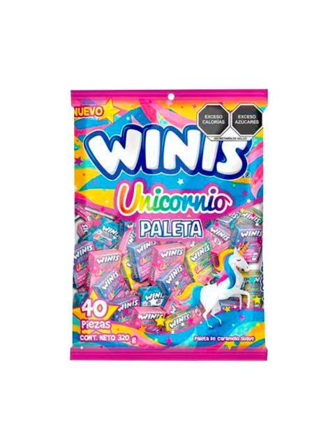 WINIS PALETA UNICORNIO BOLSA CON 40 PZ DE 8 GR