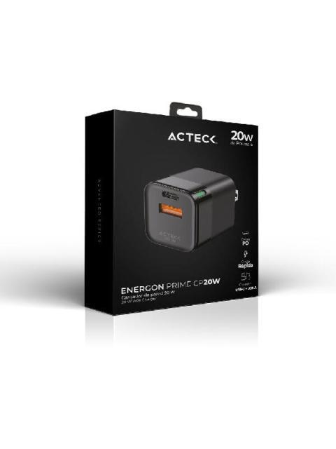 ACTECK CARGADOR DE PARED ENERGON PRIME 20W 1X USB-A-1X USB-C NEGRO - Imagen 4