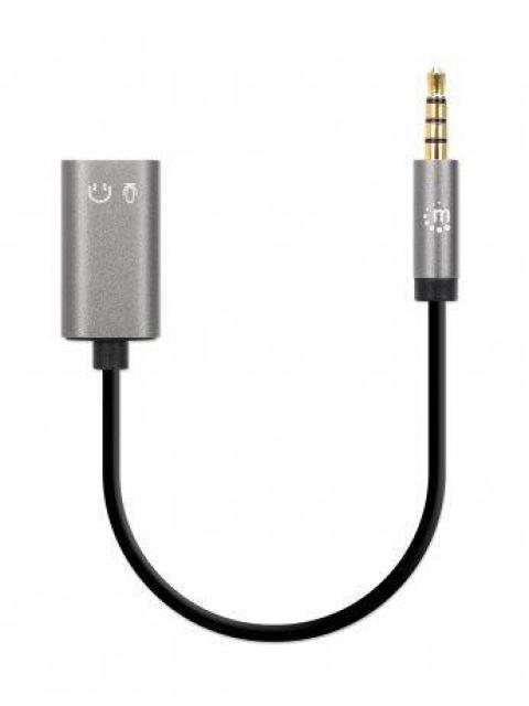ADAPTADOR DE AUDIO MANHATTAN 3.5MM MACHO - 3.5MM HEMBRA DOBLE ENTRADA 20CM PLATA - NEGRO 356107 - Imagen 3