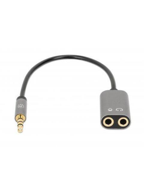 ADAPTADOR DE AUDIO MANHATTAN 3.5MM MACHO - 3.5MM HEMBRA DOBLE ENTRADA 20CM PLATA - NEGRO 356107 - Imagen 4