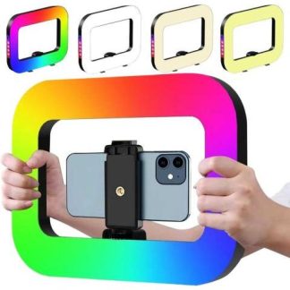 ARO DE LUZ LED RGB RECTANGULAR DE 28.5 CM RECARGABLE POR USB C CON SOPORTE AJUSTABLE PARA TELEFONO IDEAL PARA SELFIES STREAMING MAQUILLAJE Y CREADORES DE CONTENIDO SLIM COMPANY