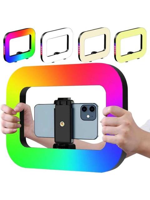 ARO DE LUZ LED RGB RECTANGULAR DE 28.5 CM RECARGABLE POR USB C CON SOPORTE AJUSTABLE PARA TELEFONO IDEAL PARA SELFIES STREAMING MAQUILLAJE Y CREADORES DE CONTENIDO SLIM COMPANY