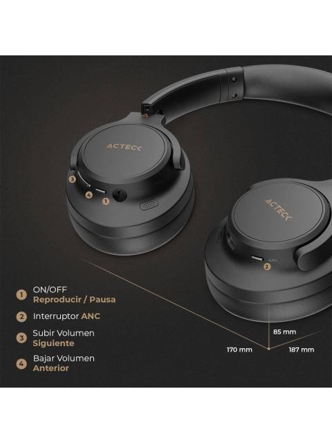 AUDIFONOS INALAMBRICOS BLUETOOTH HYPE EPIC HP750 ACTECK ELITE SERIES CANCELACION DE RUIDO ACTIVO HIBRIDO DURACION DE BATERIA HASTA 75H - Imagen 3