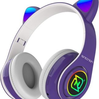 AUDIFONOS ONEAR BLUETOOTH NBH07 CON OREJAS LUZ RGB RADIO FM MICRO SD 3.5MML MANOS LIBRES MORADO