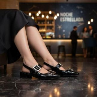 BALLERINA DESTALONADA CON HEBILLAS NEGRO VI LINE FASHION