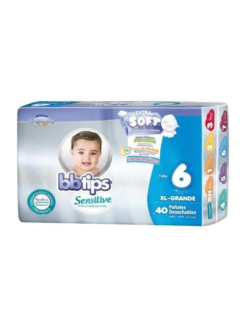 BBTIPS PAÑAL SENSITIVE T6 XL GRANDE 40 PZ