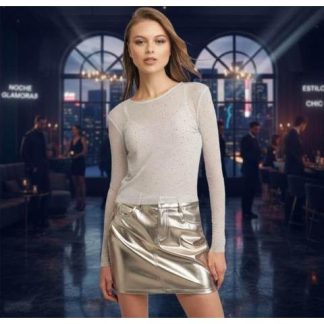 BLUSA CON PEDRERIA PLATA HOLLY LAND