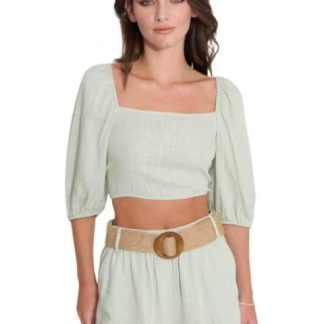 BLUSA CORTA DE LINO AZUL MENTA HOLLY LAND