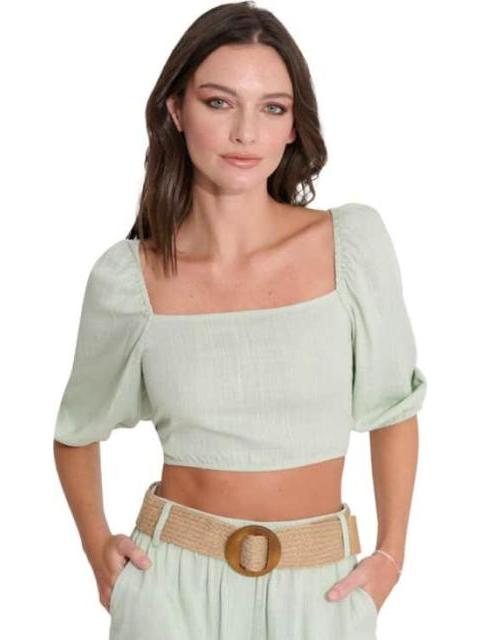 BLUSA CORTA DE LINO AZUL MENTA HOLLY LAND - Imagen 3