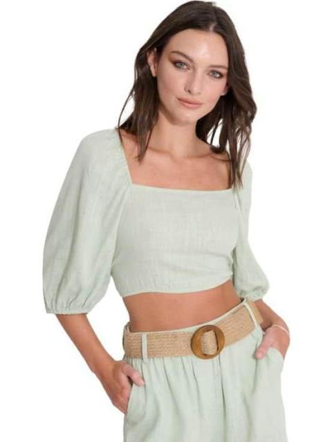 BLUSA CORTA DE LINO AZUL MENTA HOLLY LAND - Imagen 4