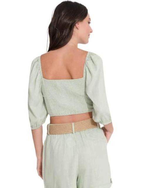 BLUSA CORTA DE LINO AZUL MENTA HOLLY LAND - Imagen 5
