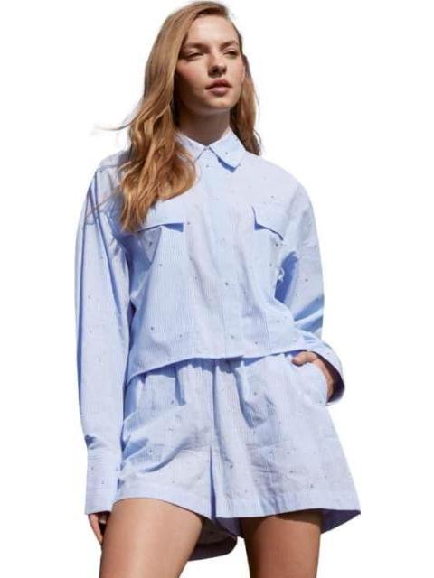 BLUSA CROP TOP CON PEDRERIA AZUL HOLLY LAND - Imagen 3
