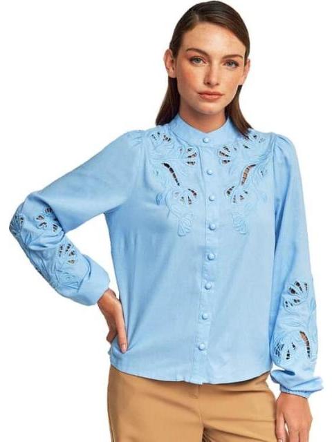 CAMISA BORDADA AZUL HOLLY LAND - Imagen 2