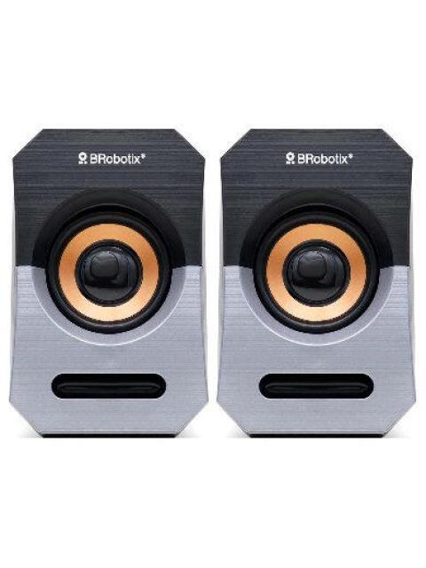 BROBOTIX BOCINAS PORTATILES 963913 ALAMBRICO 2.0 CANALES 5W RMS USB-3.5MM NEGRO-PLATA - Imagen 3