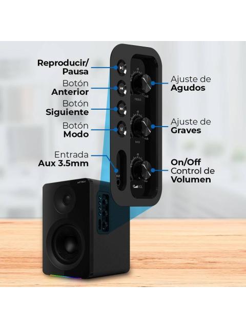 ACTECK BOCINA CON SUBWOOFER DYNAMIC EXACT R BS700 BLUETOOTH ALAMBRICO-INALAMBRICO 50W RMS USB NEGRO - Imagen 3