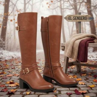 BOTA ALTA HEBILLA METALICA COGNAC TIERRA BENDITA