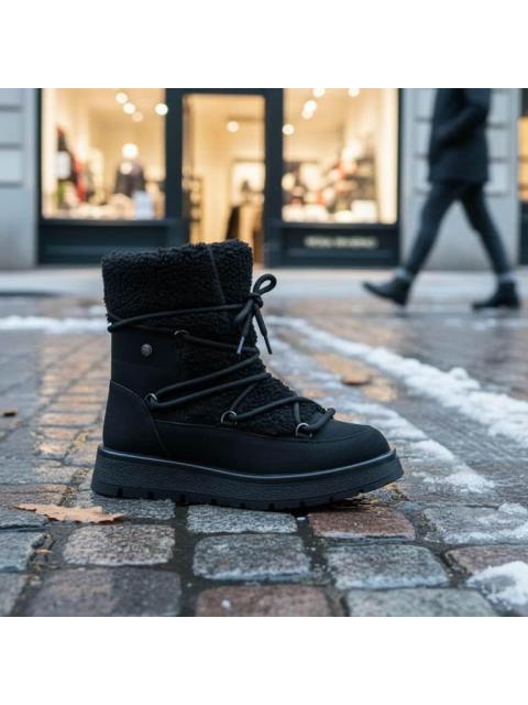 BOTA BORREGA CON CORDONES NEGRO BELINDA PEREGRIN