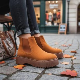 BOTA CHELSEA CON PLATAFORMA CAMEL GOODYEAR