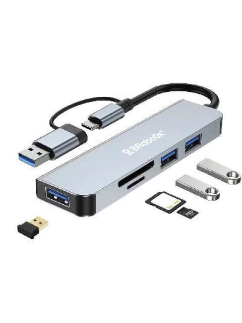 BROBOTIX DOCKING STATION 5 EN 1 USB 3.0-USB-C 3X USB 3.0 1X SD GRIS - Imagen 2