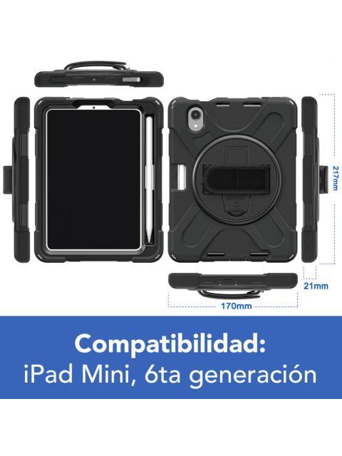 BROBOTIX FUNDA DE USO RUDO CON CORREA Y GIRO 360° PARA IPAD MINI 8.3 6TA GENERACION NEGRO - Imagen 8