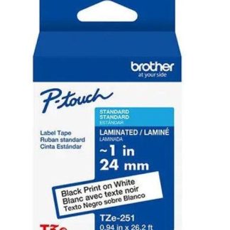 BROTHER CINTA TZE251G NEGRO SOBRE BLANCO TRANSFERENCIA TERMICA 24 MM X 8 METROS 1 PIEZA