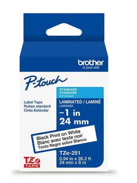 BROTHER CINTA TZE251G NEGRO SOBRE BLANCO TRANSFERENCIA TERMICA 24 MM X 8 METROS 1 PIEZA