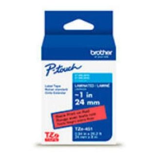 BROTHER CINTA TZE451G NEGRO SOBRE ROJO TRANSFERENCIA TERMICA 24 MM X 8 METROS 350 PAGINAS 1 PIEZA