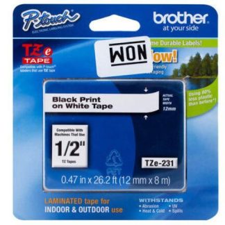 BROTHER CINTA TZES231G NEGRO SOBRE BLANCO TRANSFERENCIA TERMICA 25.4 MM X 8 METROS 1 PIEZA
