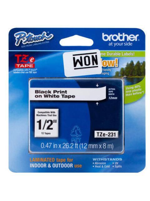 BROTHER CINTA TZES231G NEGRO SOBRE BLANCO TRANSFERENCIA TERMICA 25.4 MM X 8 METROS 1 PIEZA